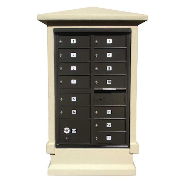 Qualarc Estateview stucco CBU Mailbox Center, Short pedestal, Sandstone Color EVMC-SHRT-SS - main
